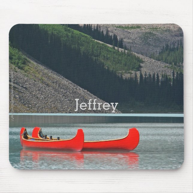 Red Canoes, Lake, Mountains Custom Mousepad (Front)