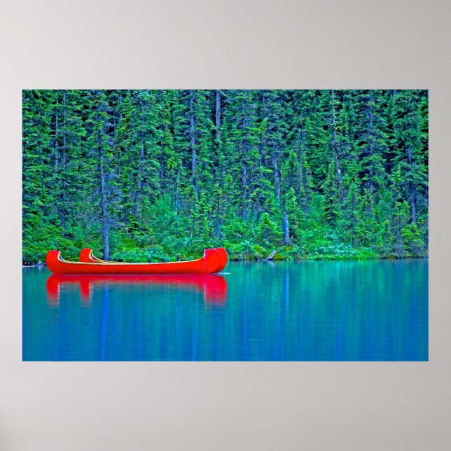 Red Canoes on Green Water Poster (Front)