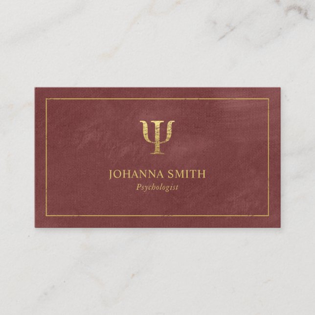 Red Canvas Golden Frame, Psychologist Psi Symbol Appointment Card (Front)