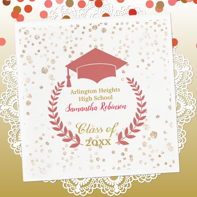 Red Cap and Laurel Graduation Party Napkins (Creator Uploaded)