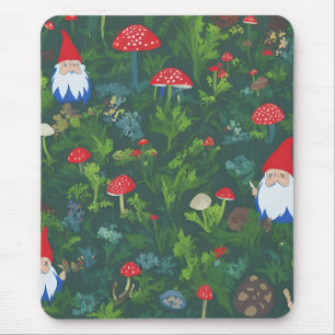 Red Cap Mushrooms and Gnomes Mouse Mat