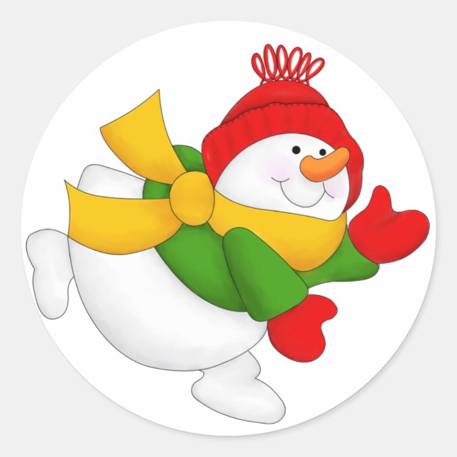 Red Cap Snowman Round Stickers (Front)