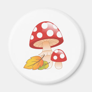 Red Cap Toadstool Mushrooms with Leaves Magnet