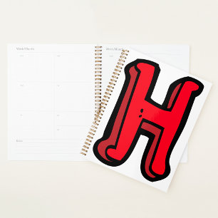 Red Capital Letter H Spiral Planner