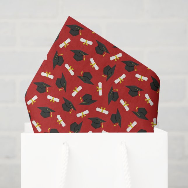 Red Caps Diplomas Pattern Graduation Party Tissue Paper (Gift Bag)