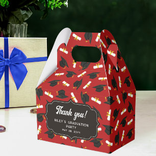 Red Caps & Diplomas Pattern Graduation Thank You Favour Box