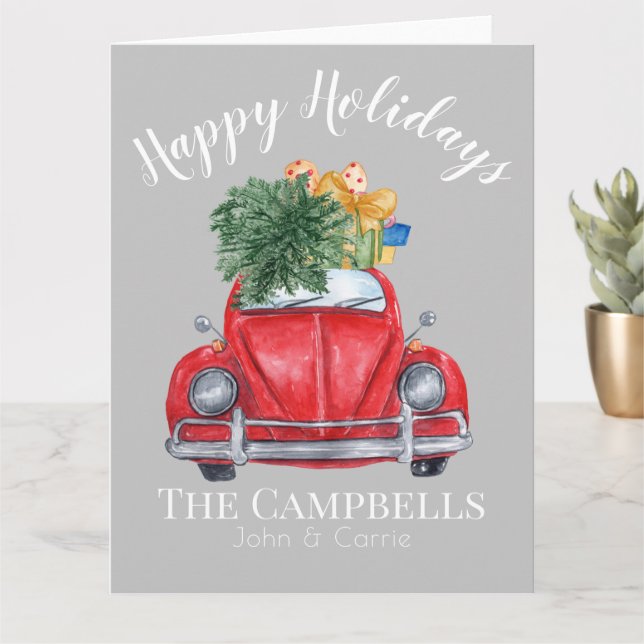 Red Car and Christmas Tree Customisable Card (Small Plant)