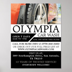 Red Car, Auto Wash, Cleaning Service Advertising Poster