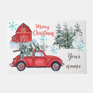 Red Car Christmas Door mat
