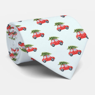 Red Car Christmas Tree Snowflake Frost Holiday Tie