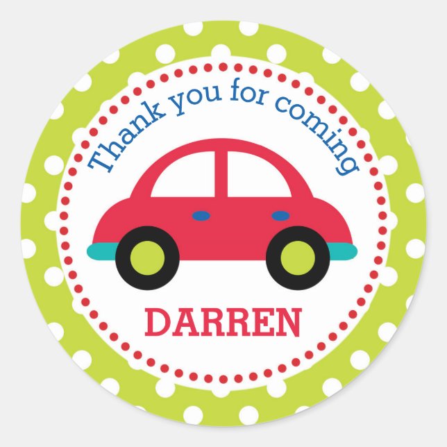 Red Car Favour Stickers (Boys Birthday) (Front)