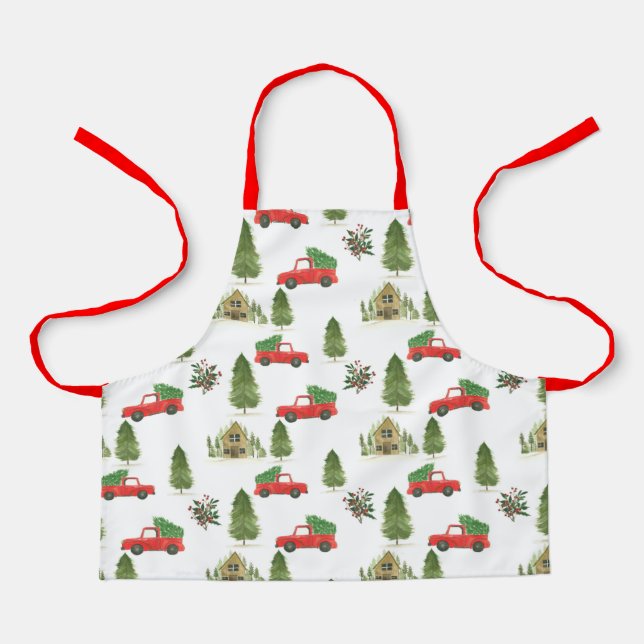 Red Car Holiday Pattern All-Over Print Apron (Front)