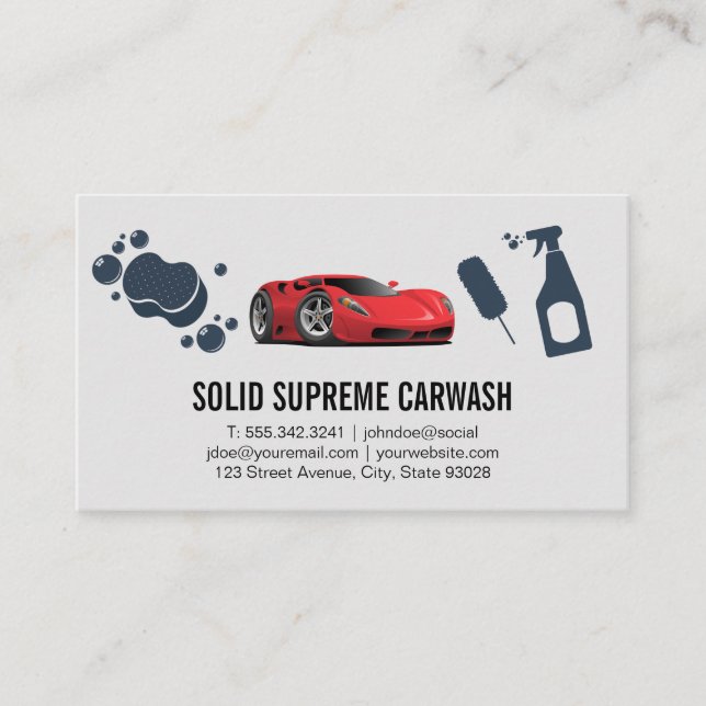 Red Car Logo | Car Wash Tools Business Card (Front)