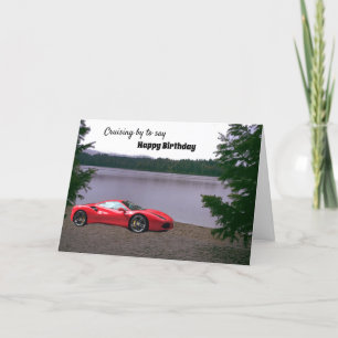 Red Car on the Beach Birthday Card