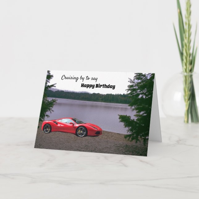 Red Car on the Beach Birthday Card (Front)
