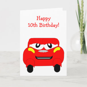 Red Car Personalised 10th Birthday Card