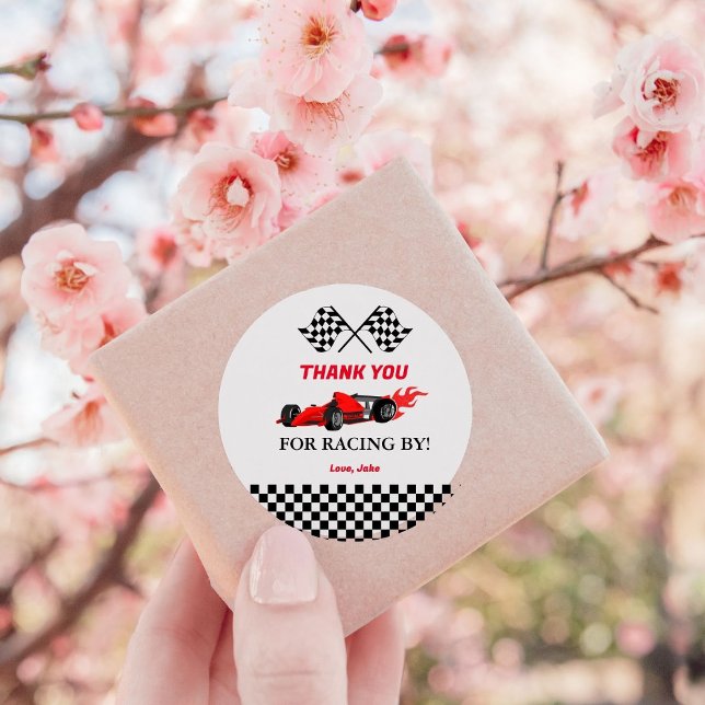 Red Car Race  Baby shower Classic Round Sticker (Creator Uploaded)