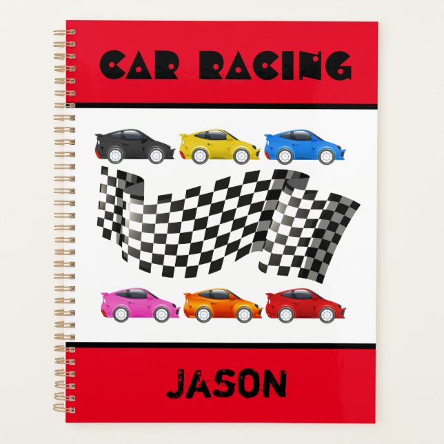 Red Car Racing Spiral Planner Notebook (Front)