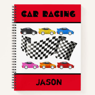 Red Car Racing Theme Spiral Notebook