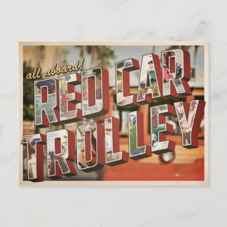 red car trolley. postcard