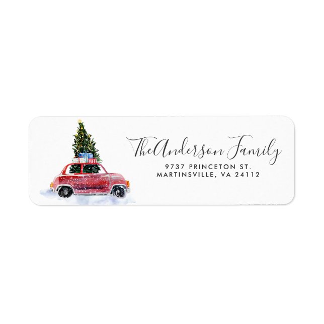 Red Car w/ Christmas Tree Return Address Label (Front)
