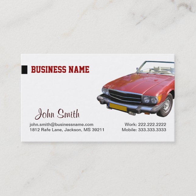 Red Car Wash and Detailing Business Card (Front)