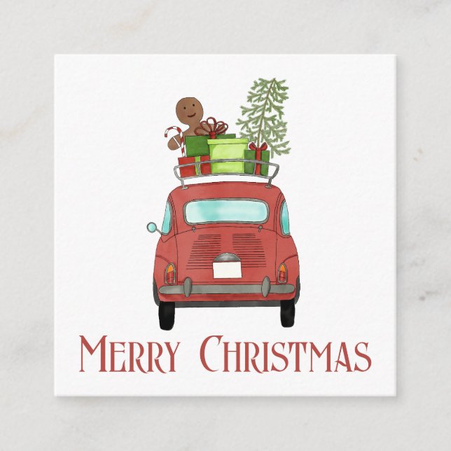 Red car with Christmas gifts   Holiday Card (Front)