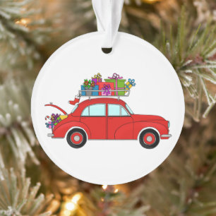 Red Car with Christmas Gifts Ornament