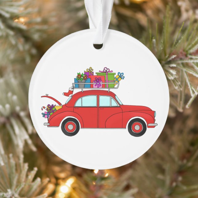 Red Car with Christmas Gifts Ornament (Tree)