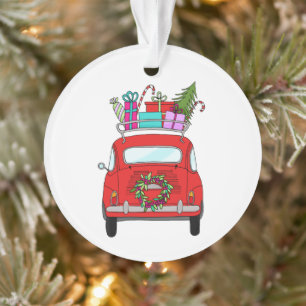 Red Car with Christmas Gifts Ornament