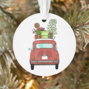 Red car with Christmas Gifts Ornament
