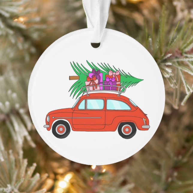 Red Car with Christmas Gifts Ornament (Tree)