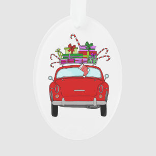 Red Car with Christmas Gifts Ornament