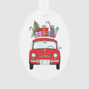 Red Car with Christmas Gifts Ornament
