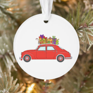 Red Car with Christmas Gifts Ornament