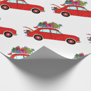 Red Car with Christmas Gifts Wrapping Paper