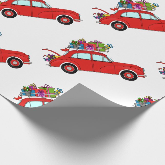 Red Car with Christmas Gifts Wrapping Paper (Corner)