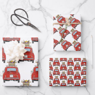 Red car with Christmas gifts Wrapping Paper