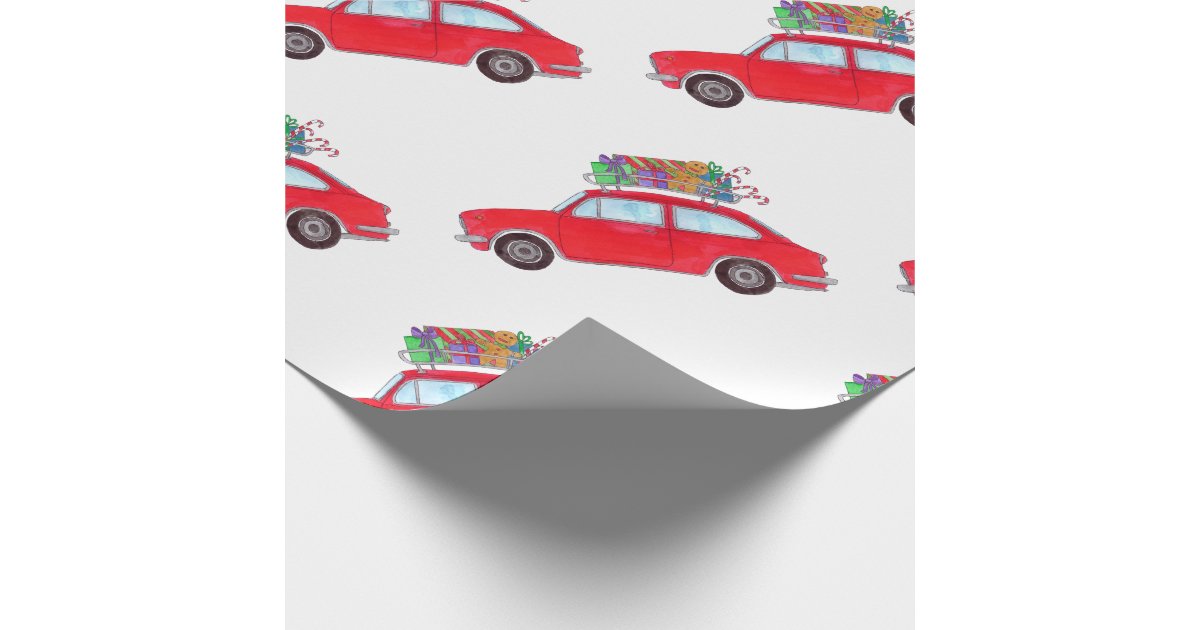 Red Car with Christmas Gifts Wrapping Paper Zazzle