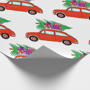 Red Car with Christmas Gifts Wrapping Paper