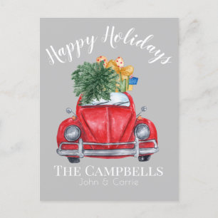 Red Car with Christmas Tree Customisable Holiday Postcard