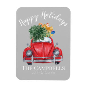 Red Car with Christmas Tree Customizable Magnet