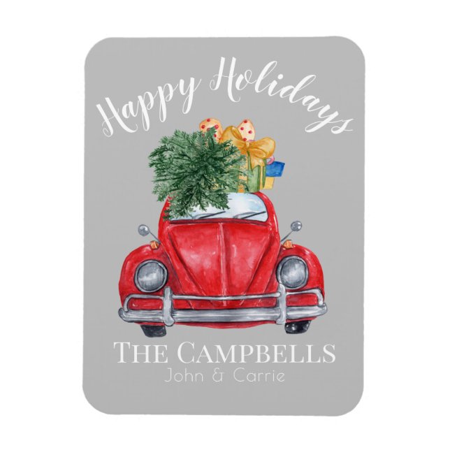 Red Car with Christmas Tree Customizable Magnet (Vertical)