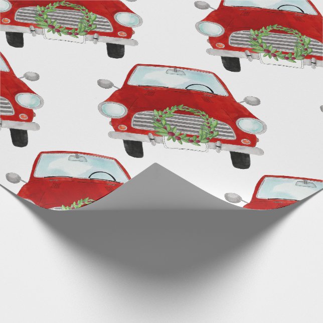 Red car with Christmas wreath Wrapping Paper (Corner)