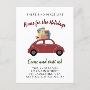 Red Car with Gifts Holiday Christmas Moving Announcement Postcard