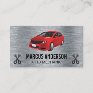 Red Car   Wrenches   Metallic Business Card