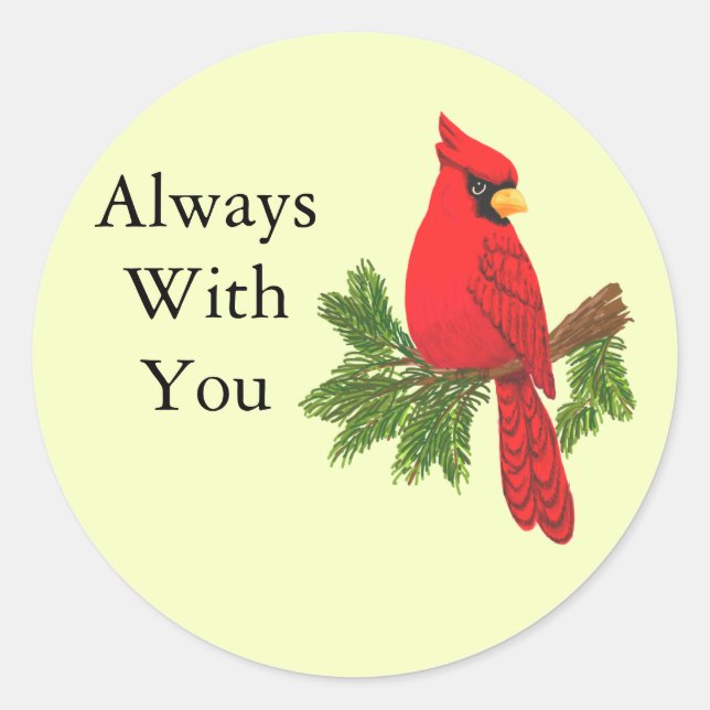 Red cardinal, always with you classic round sticker (Front)