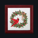 Red Cardinal and Christmas Wreath Gift Box<br><div class="desc">A pretty Christmas gift box for jewellery or precious keepsakes.  The original painting is a red Cardinal bird perched on a Christmas wreath of holly.  A pretty golden bow adds some sparkle to the design.  by international artist,  Jan Law.
A lovely gift for young girls and women.</div>