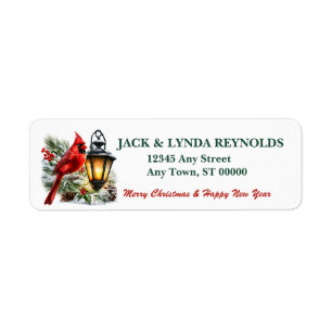 Red Cardinal and Lantern Christmas Return Address
