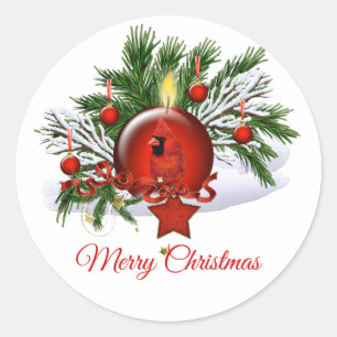 Red Cardinal and Ornament Christmas Sticker